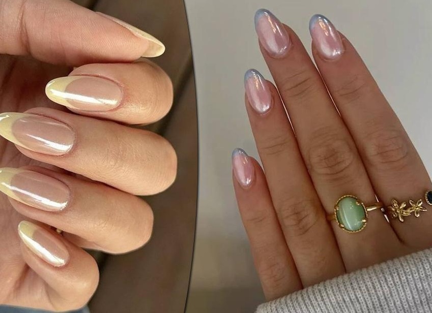 Глянцевый шик этой весной носим французский маникюр с хром-эффектом